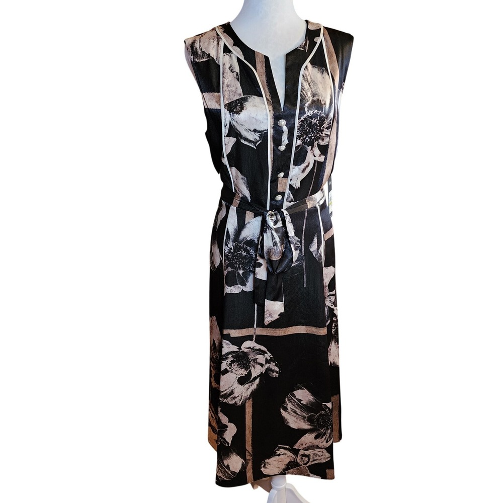 Karl Lagerfeld Paris Womens Black Tan Pearl Button Size 14 Floral NWT